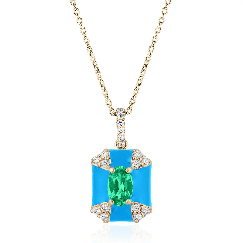 Octagon Emerald Pendant Necklace with Diamonds