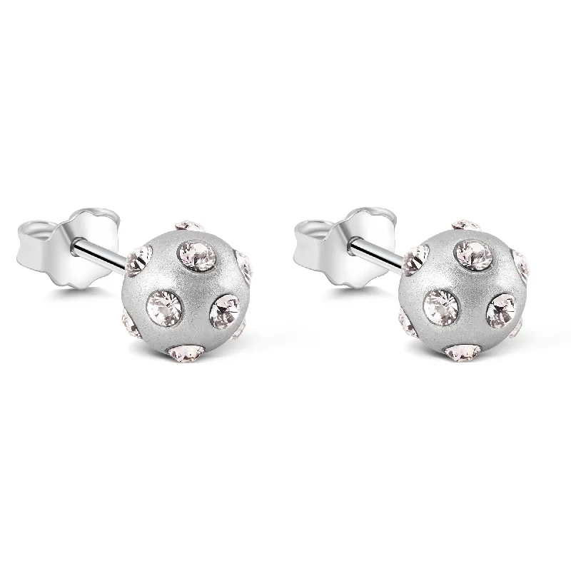 Ladies rings memory keepsakes-Silver 925 Rhodium Plated Disco Ball Round CZ Post Earrings - STE00541