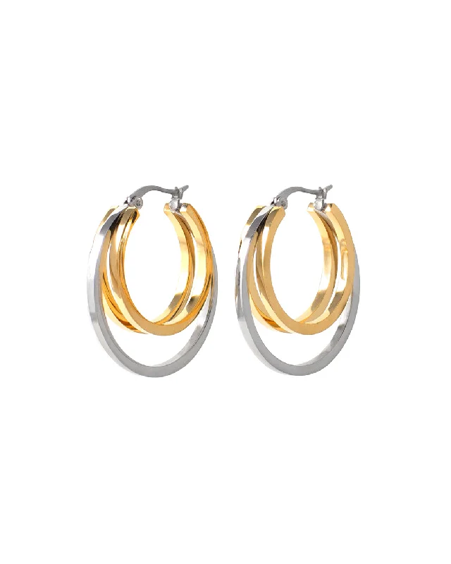 Ladies rings silver tones-Musket Two-Tone Hoop Earrings