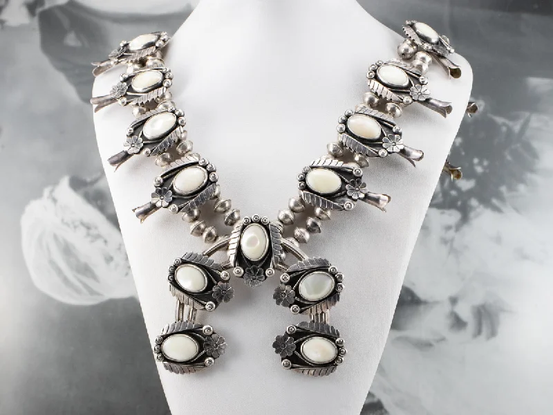 Mother of Pearl 1972 Native American Squash Blossom Necklace