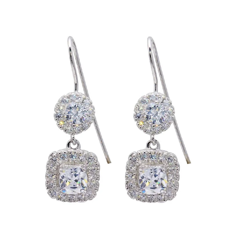 Ladies rings punk vibes-Silver 925 Rhodium Plated Rectangle CZ Dangling Hook Earrings - STE00209