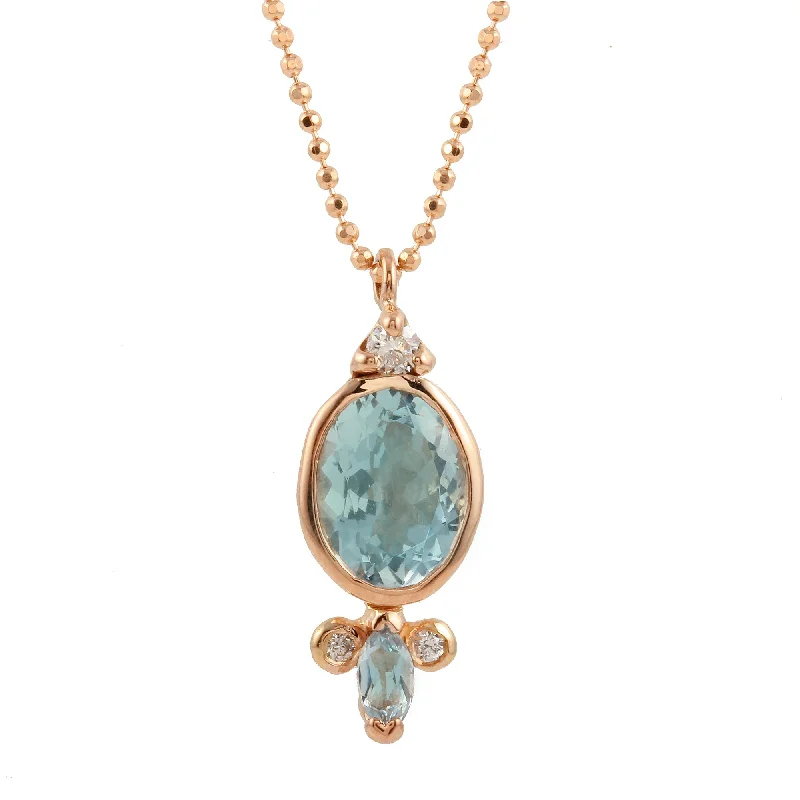 Oval Aquamarine with Marquise Aqua Dia Necklace