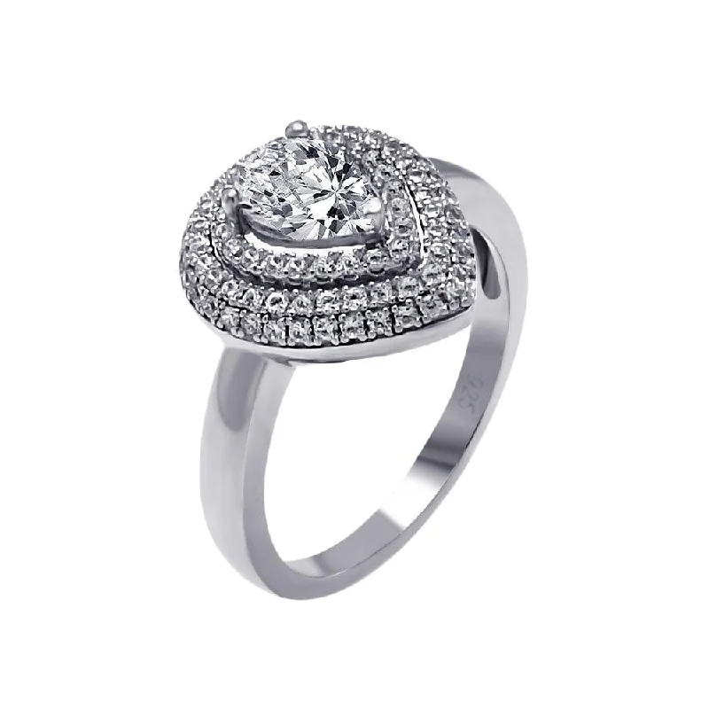 Ladies rings creative pieces-Silver 925 Rhodium Plated Micro Pave Clear Center CZ Multi Layer Tear Ring - ACR00056