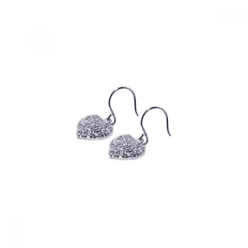 Ladies rings star accents-Silver 925 Rhodium Plated Heart Cluster CZ Dangling Hook Earrings - STE00276