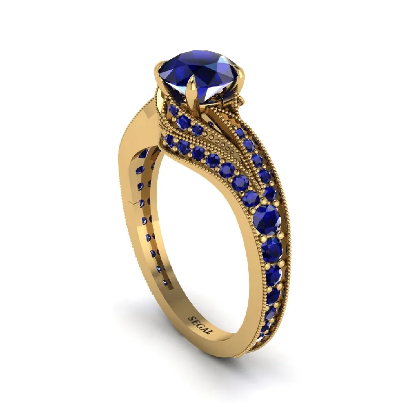 Ladies engagement rings cushion cut-Sapphire 14K Gold Pave Engagement Ring - Magnolia No. 73