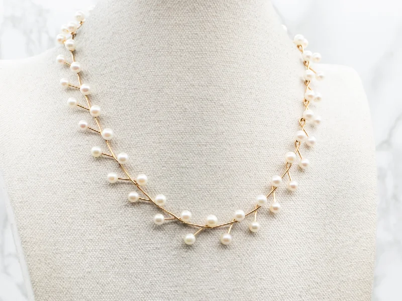 Modernist Gold Saltwater Pearl Necklace