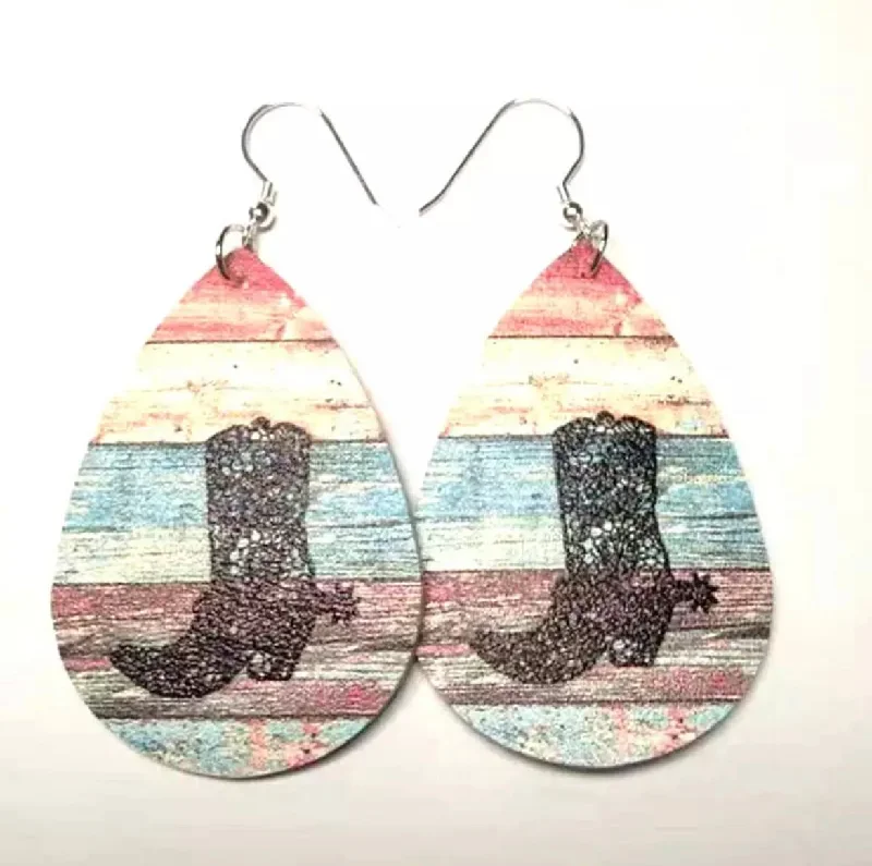 Ladies rings stacking trends-Leather Cowboy Boot Teardrop Earrings