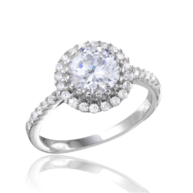 Ladies rings worldwide styles-Rhodium Plated 925 Sterling Silver Micro Pave Round CZ Ring - BGR01104