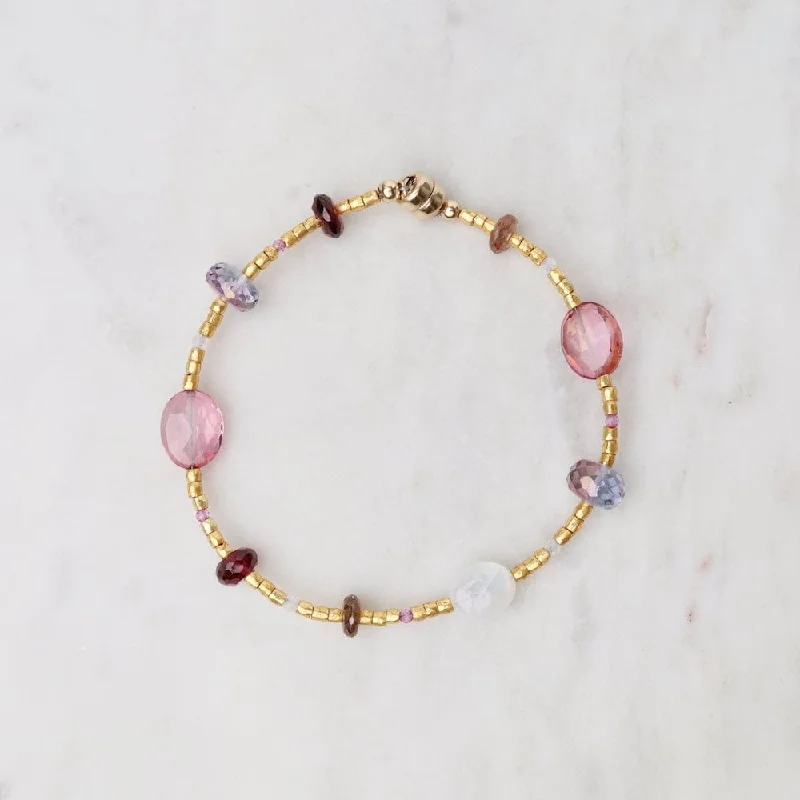 Ladies bracelets memory keepsakes-Moonstone &Pink Sapphires Gold Glass Magnetic Bracelet