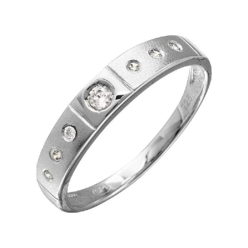 Ladies rings luxury picks-Half Matte Finish Rhodium Plated 925 Sterling Silver CZ Triol Ring - GMR00143