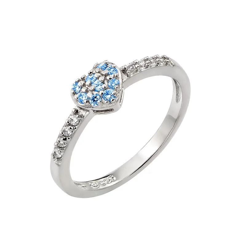 Ladies rings Asian designs-Rhodium Plated 925 Sterling Silver Clear Inlay CZ September Birthstone Heart Ring  - BGR00784SEP