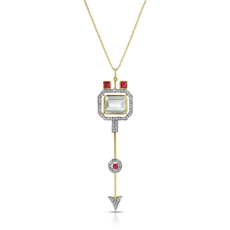 Aquamarine Ruby Arrow Pendant Necklace