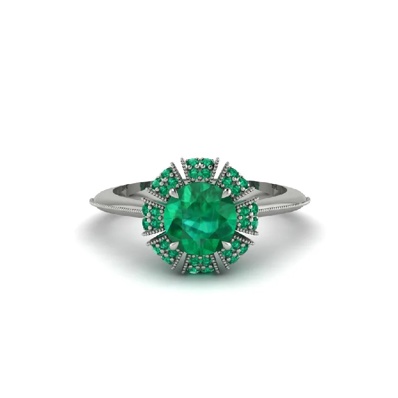 Ladies engagement rings romantic designs-Emerald Crown Halo Engagement Ring - Annie No. 21