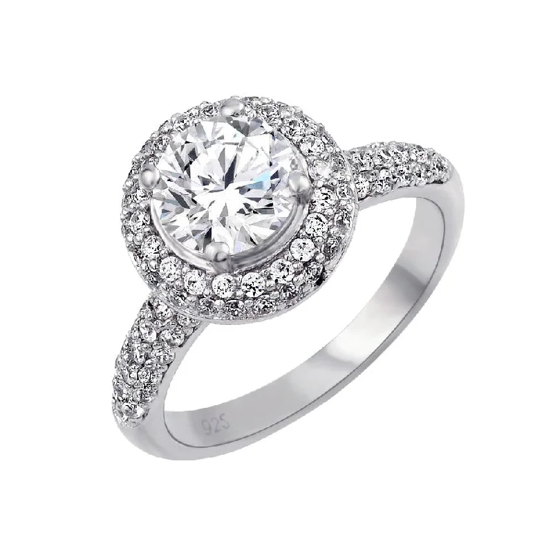 Ladies rings minimalist charm-Rhodium Plated 925 Sterling Silver Micro Pave Solitaire CZ Ring - ACR00039