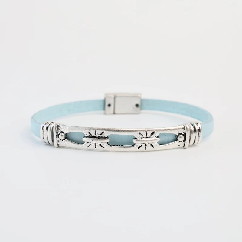 Ladies bracelets modern appeal-Antique Silver Light Blue Bracelet