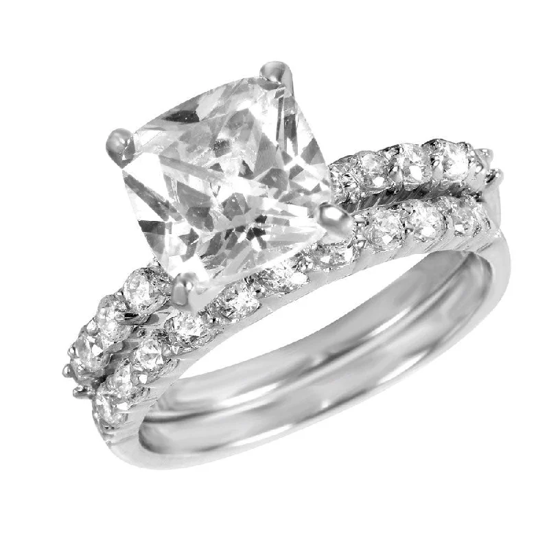 Ladies rings size guide-Silver 925 Rhodium Plated CZ Stackable Ring Set - STR00389