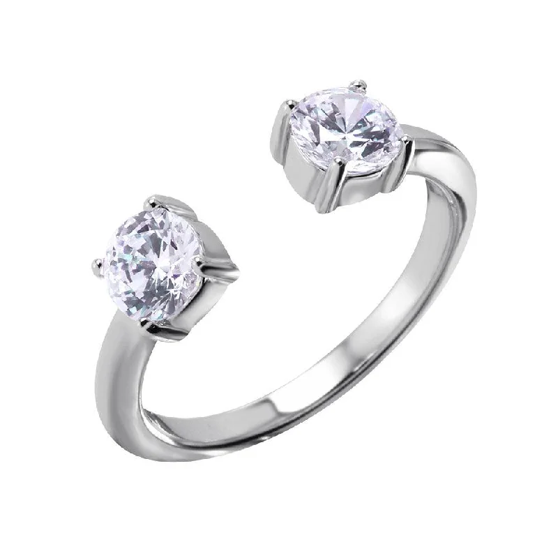 Ladies rings affordable finds-Silver 925 Open Ring with CZ End Caps - BGR00983