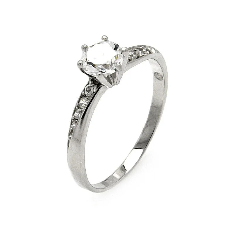 Ladies rings punk vibes-Silver 925 Rhodium Plated Clear CZ Bridal Ring - BGR00516