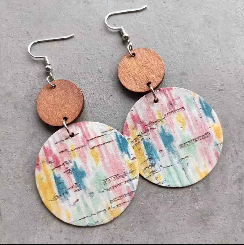 Ladies rings handmade crafts-Pastel Wood and Cork Earrings