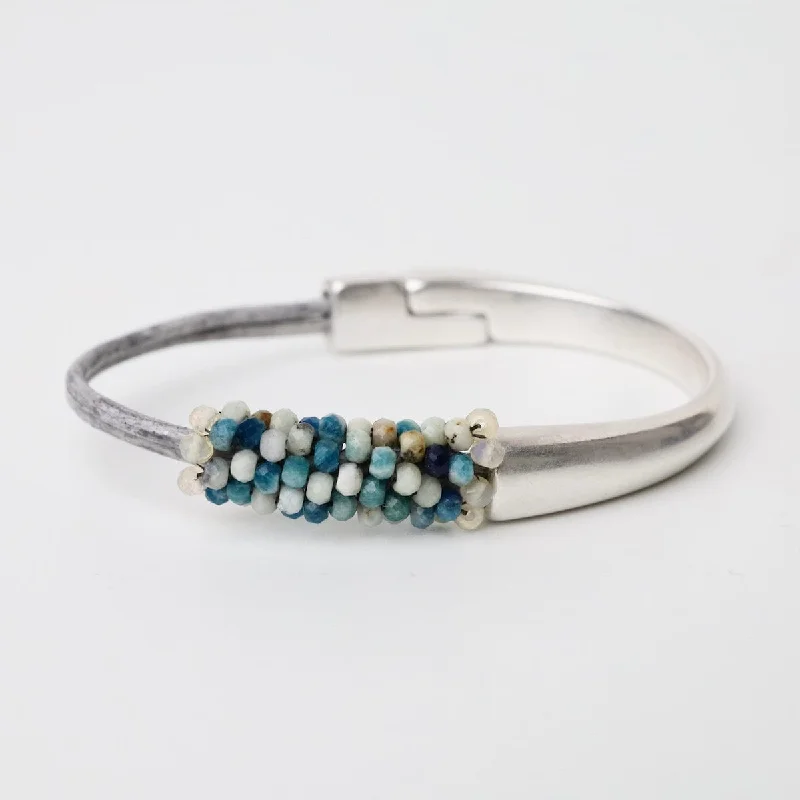 Ladies bracelets stacked trends-Azurite with Opal Trim On Leather Bracelet