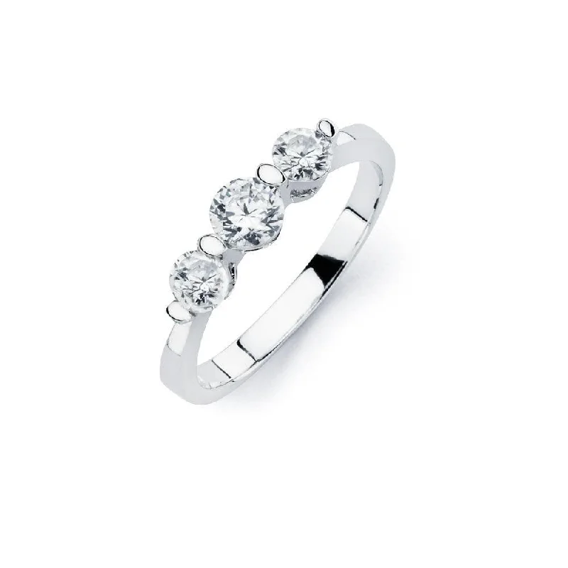 Ladies rings hypoallergenic-Silver 925 Rhodium Plated 3 Set Round Clear CZ Bridal Ring - BGR00761