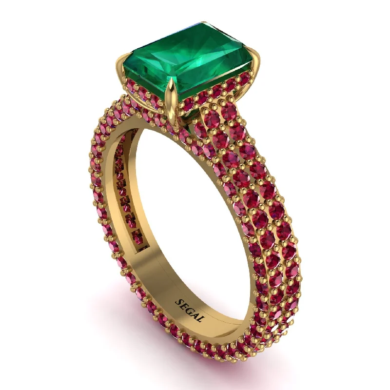 Ladies engagement rings ethical sourcing-Radiant Cut Emerald Pave Engagement Ring - Kenzie No. 49