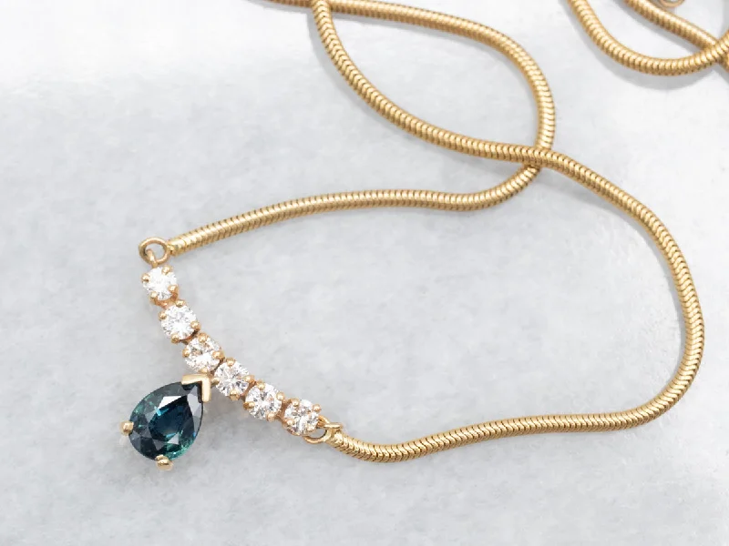 Sapphire Teardrop and Diamond Necklace