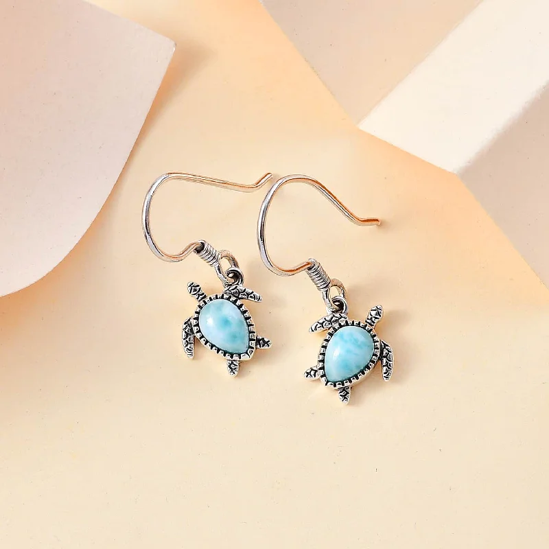 Ladies rings memory keepsakes-Larimar Turtle Earrings in Sterling Silver