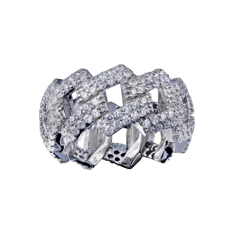 Ladies rings couple sets-Rhodium Plated 925 Sterling Silver CZ Curb Eternity Band Ring  - SLR00001