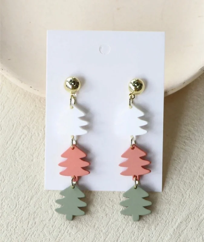 Ladies rings minimalist appeal-Beautiful Tri-Color Acrylic Christmas Tree Earrings