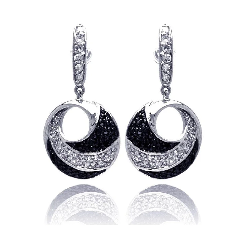 Ladies rings girlfriend surprises-Clearance-Silver 925 Black and Silver Rhodium Plated Open Circle Black and Clear CZ Earrings - BGE00128