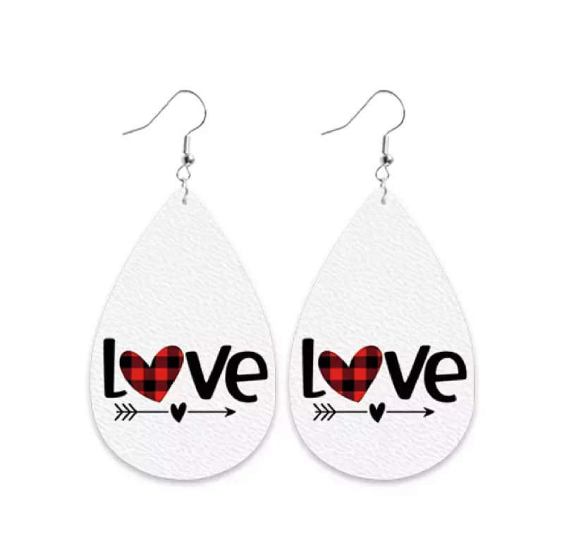 Ladies rings care advice-Leather "LOVE" Drop Earrings