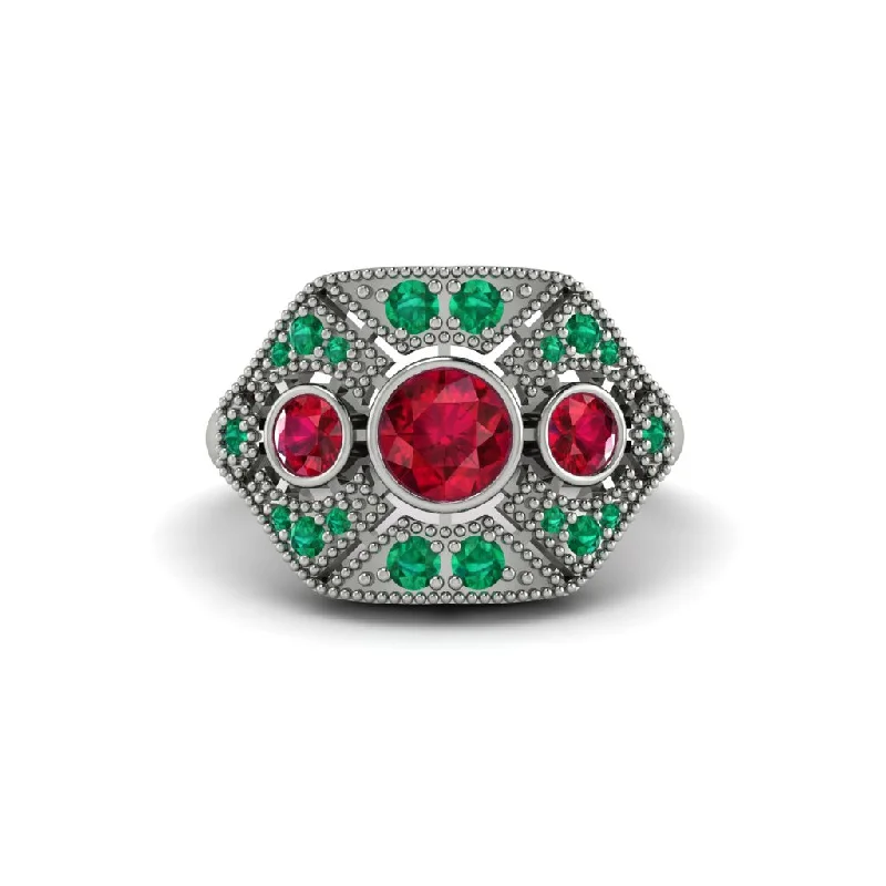 Ladies engagement rings store locations-Ruby Art Deco Geometric Engagement Ring - Haven No. 27