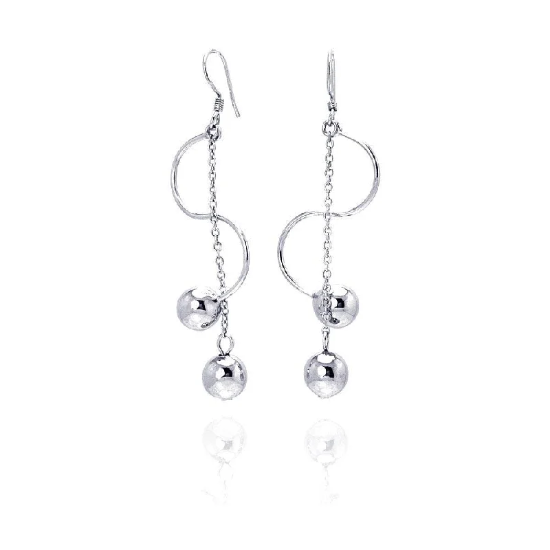 Ladies rings natural gems-Silver 925 Rhodium Plated Two Hanging Ball Twisted Dangling Hook Earrings - DSE00038