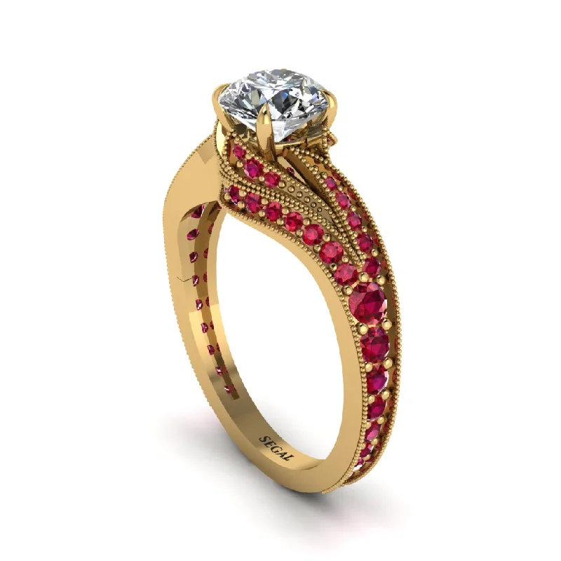 Ladies engagement rings budget finds-Ruby 14K Gold Pave Engagement Ring - Magnolia No. 46