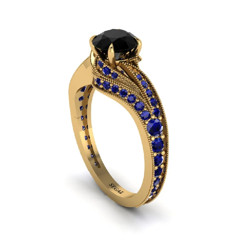 Ladies engagement rings white gold-Sapphire 14K Gold Pave Engagement Ring - Magnolia No. 67