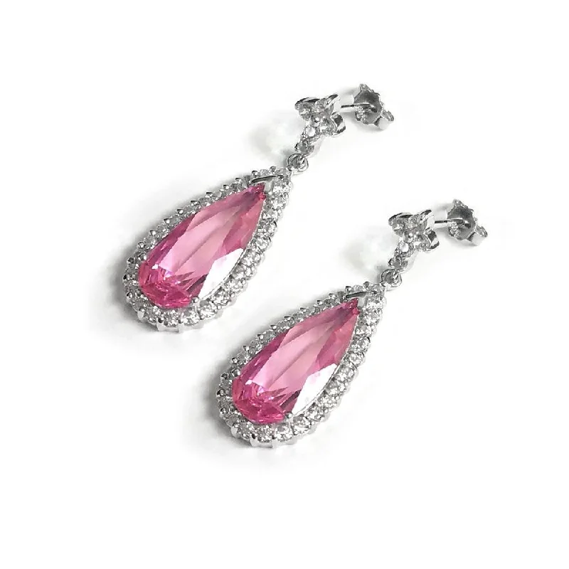 Ladies rings Asian designs-Silver 925 Rhodium Plated Multicolor Teardrop CZ Dangling Earrings - STE00163