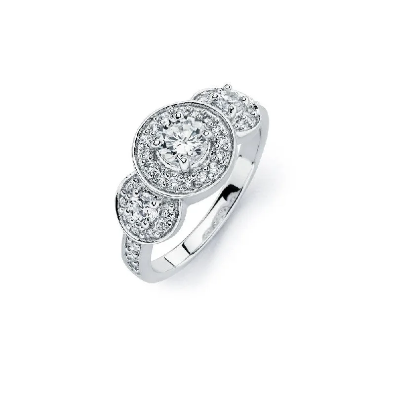 Ladies rings fashion trends-Silver 925 Rhodium Plated 3 Set Round Clear CZ Bridal Ring - BGR00759