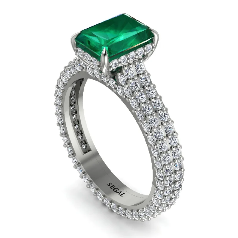 Ladies engagement rings classic appeal-Radiant Cut Emerald Pave Engagement Ring - Kenzie No. 6