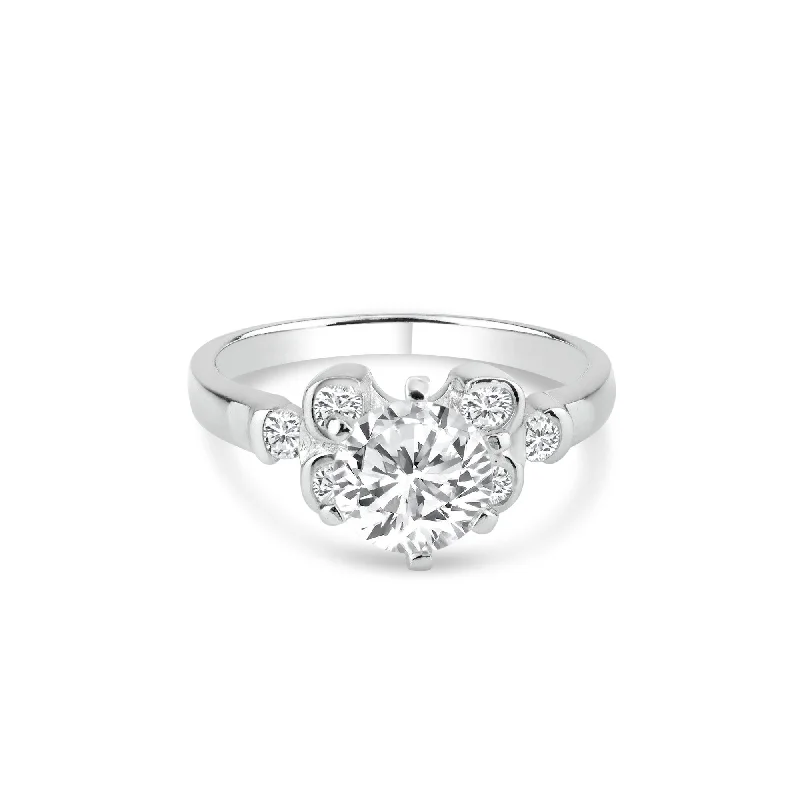 Ladies rings thumb designs-Silver 925 Rhodium Plated Clear CZ Bubble Sides Bridal Ring - BGR00722