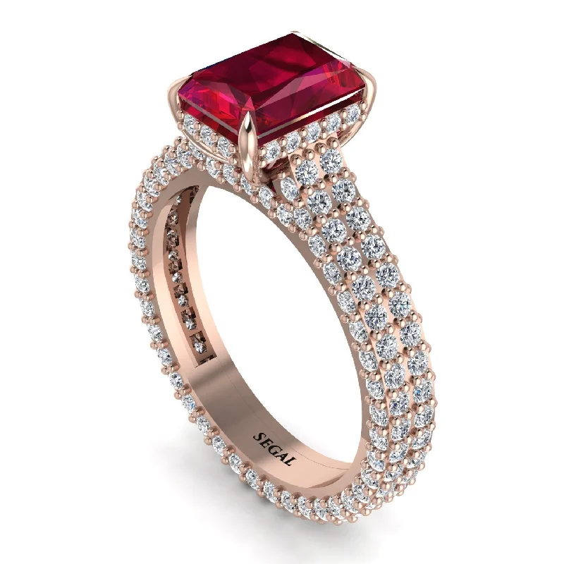 Ladies engagement rings emerald details-Radiant Cut Ruby Pave Engagement Ring - Kenzie No. 11