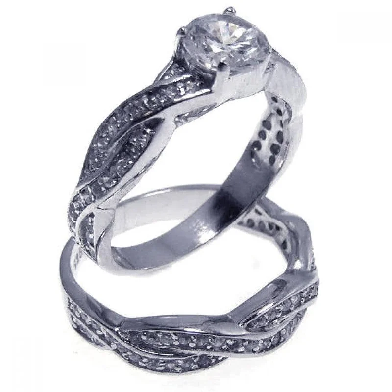 Ladies rings customer reviews-Silver 925 Rhodium Plated CZ Ring Pair Set - STR00544