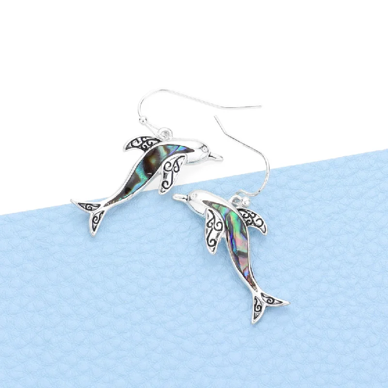 Ladies rings e-commerce sites-Abalone Dolphin Earrings