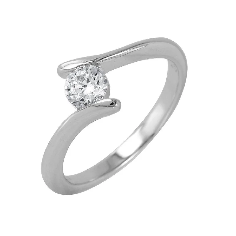 Ladies rings designer brands-Silver 925 Rhodium Plated Single CZ Plain Ring - BGR00854