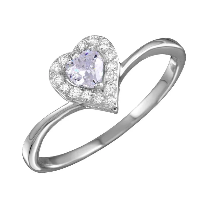 Ladies rings e-commerce sites-Rhodium Plated 925 Sterling Silver Clear Heart Ring with CZ - BGR01153CLR