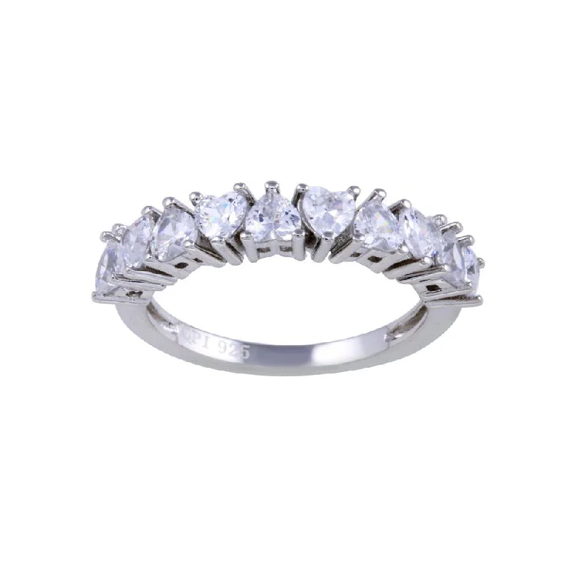 Ladies rings sister sets-Rhodium Plated 925 Sterling Silver Multi Heart CZ Ring  - STR01132RH