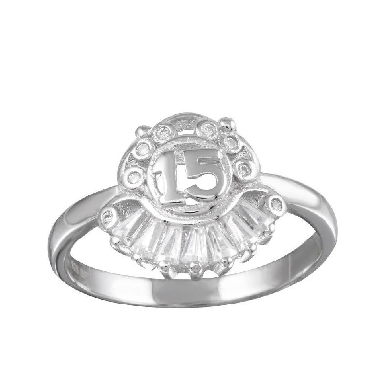 Ladies rings sentimental value-Rhodium Plated 925 Sterling Silver 15 Ring with CZ - TMR00005