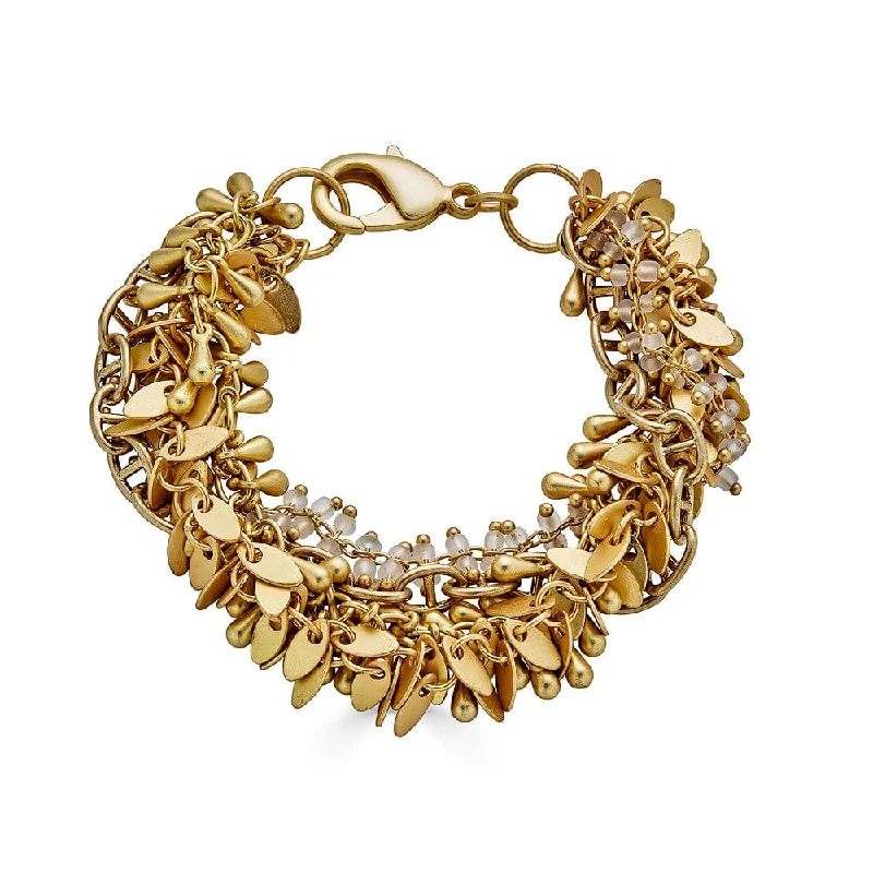 Ladies bracelets cuff looks-Matte Gold Four Strand Fringe Bracelet