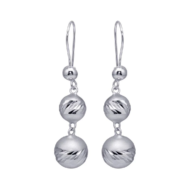 Ladies rings gift choices-Silver 925 Rhodium Plated Three Graduated Dangling Spheres Hook Earrings - DSE00073