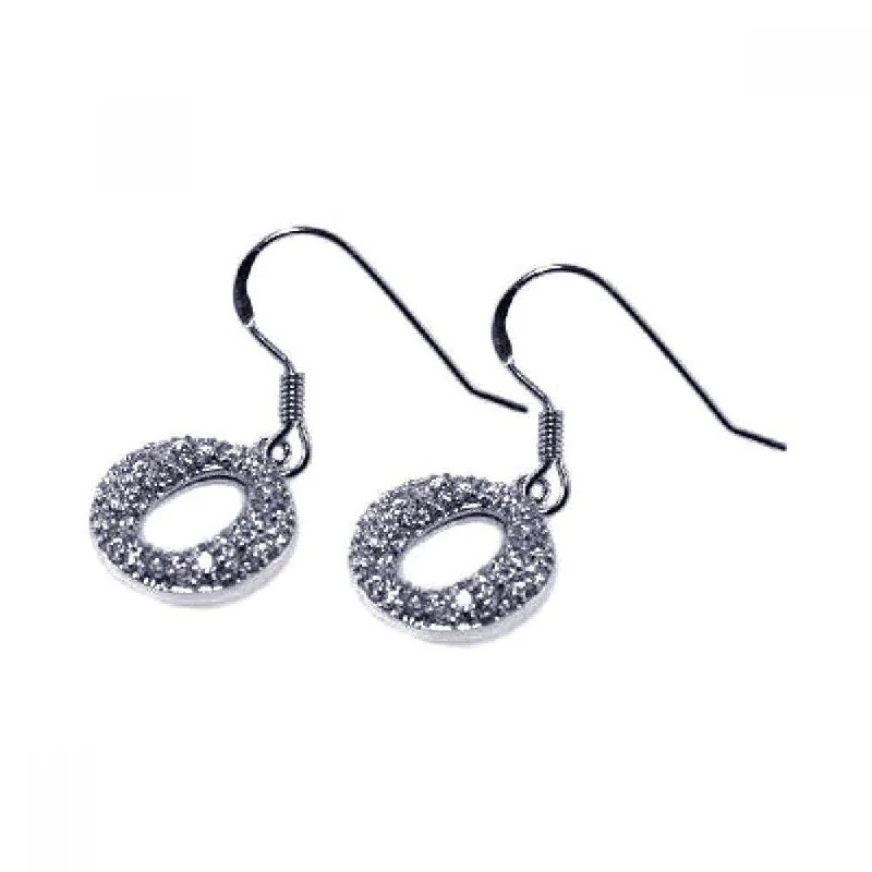 Ladies rings natural gems-Clearance-Silver 925 Rhodium Plated Round Oval CZ Dangling Hook Earrings - STE00245